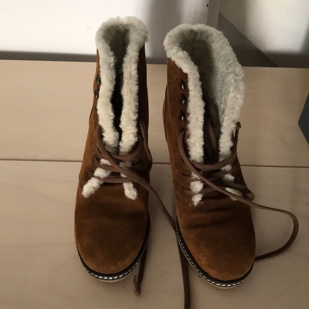 J. Crew Shearling Lace Up Booties
